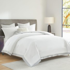 SahSahCasa Queen Comforter Set, Fluffy Comforter Bedding Set, 100% Cotton, Lightweight Quilted Comforter with Wide Border, 90" x 90", 3pcs, White/Gray