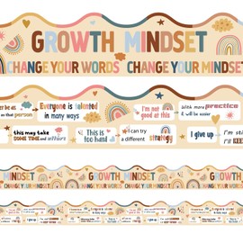 Sherr 138 ft Inspirational Quotes Bulletin Board Borders Classroom Scalloped Motivational Bulletin Board Decorations Growth Mindset Border Trims for Back to School Supplies(Boho)