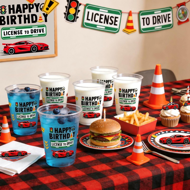 50 PCS Driver License Birthday Plastic Cups,12 OZ Clear Disposable
