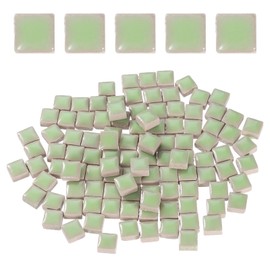 sourcing map 205pcs Ceramic Mosaic Tiles, Bulk Stained Ceramic Mosaic Tiles Square Mosaic Kits for DIY Art Crafts, Handmade Art Craft Projects for Home Decor(200g, Grass Green)