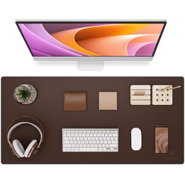 K KNODEL Non-Slip Desk Mat, Leather Desk Pad, Desk Blotter, Desktop Mat for Desk, Large Desk Protector Mat, Office Computer and Laptop Mat for Desk, Writing Mat (35.4"x17", Brown)