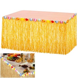 SVUPUE Hawaii Table Skirts, Table Skirt 275 x 60 cm, Hawaii Party Decoration, Hawaii Table Skirts, Hawaiian Party Decoration, for Parties, Holidays and Outdoor Gatherings, Gold