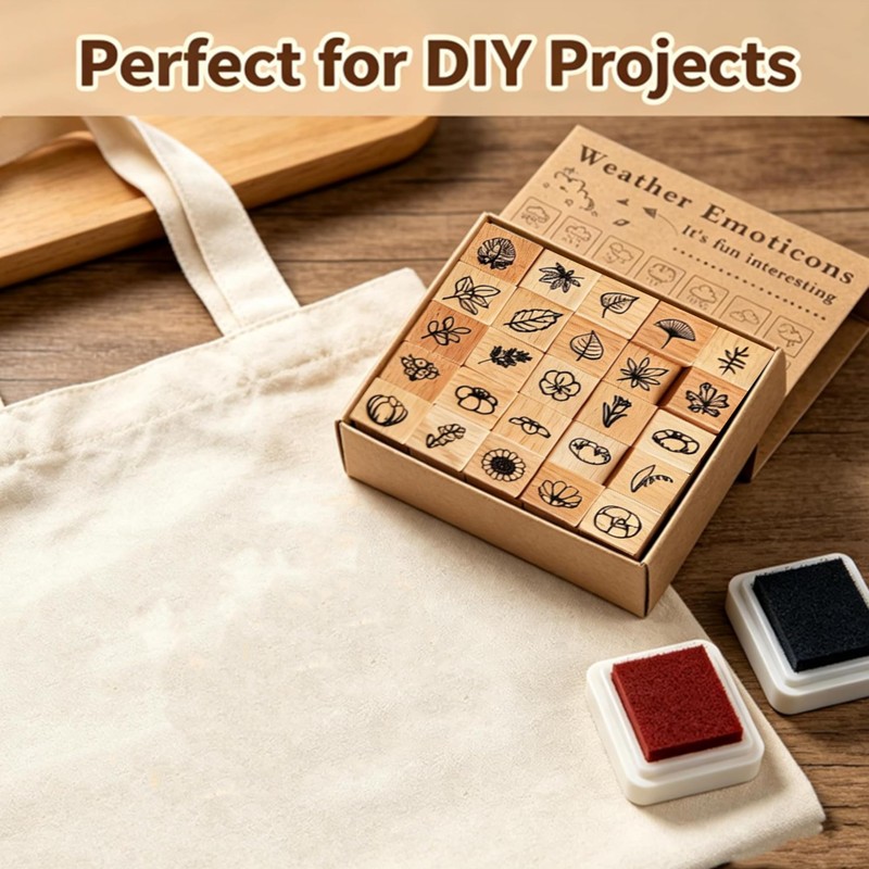 25 Pcs Mini Wooden Rubber Stamps for Journaling, Flower Set