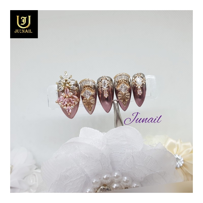 ❣Limited❣ Royal Pink Gra Handmade Nail Tips - Long Ballerina