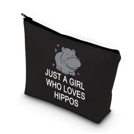 PLITI Hippo Makeup Bag Hippopotamus Gift Hippo Lover Gift Just a Girl Who Loves Hippos Cosmetic Pouch(Girl Loves Hippos blU)