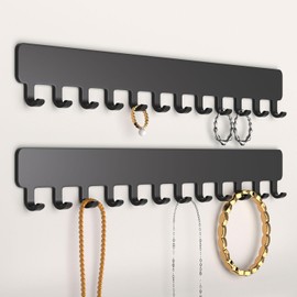 Bussdis Necklace Holder - Hanging Jewelry Organizer, Self-Adhesive, Wall Mount, 2 Pack, Black