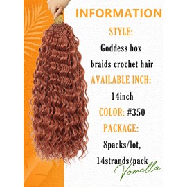 Goddess Box Braids Crochet Hair for Women 14 Inch 8 Packs Boho Crochet Box Braids with Curly Ends Bohemian Pre-looped Crochet Braiding Hair Extensions(14inch,350#)