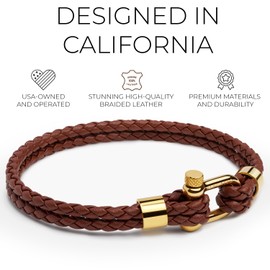 Elegatto Helix Premium Braided Leather Bracelet for Men | Double Braided Leather Strands with 18k Gold-Plated Mini Shackle Closure | Men’s Designer Jewelry Bracelets | Brown Gold Medium (7")