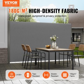 VEVOR Retractable Side Awning, 71''x 138'' Outdoor Privacy Screen, 180g Polyester Water-Proof Retractable Patio Screen, UV 30+ Room Divider Wind Screen for Patio, Backyard, Balcony, Gray