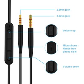 Toxaoii Replacement QC45 Cable Headphone Cord Aux Cable Wire Compatible with Bose Quietcomfort 35 QC25 QC35 QC45 OE2i Soundlink SoundTrue NC700 Headphones(Black with Mic)