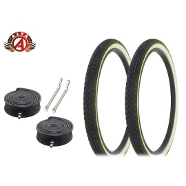 ALTA BICYCLE WIRE BEAD TIRES 26 x 2.125 YELLOW LINE HEAVY DUTY DIAMOND 6pc SET.
