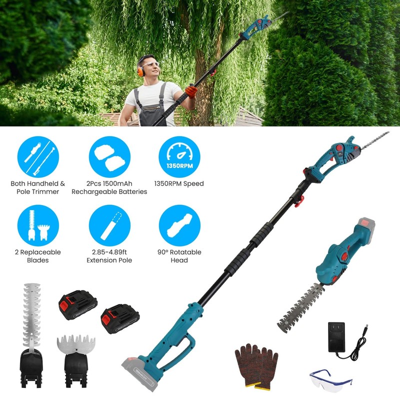 Pole Mini Hedge Trimmer & Grass Shear Electric Cordless with