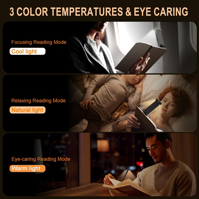 Book Lights,1500mAh Rechargeable Reading Light in Bed, 3 color Adjustable