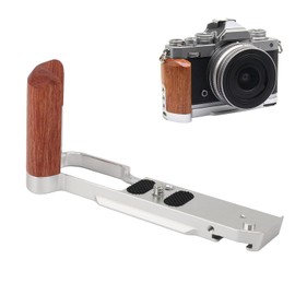 Camera Quick Release Plate for Nikon ZFC, L Shape QR Plate with Wood Hand Grip with 1/4 Inch Screw Hole Cold Shoe Mount Vertical Quick Release Plate (Silver)
