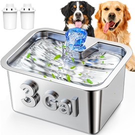 Stainless Steel Dog Water Fountain, 3 Gallon Extra Large Pet Drinking Fountain for Large Dogs & Multi-pet, Automatic Dog Water Bowl Dispenser with 2 Filters, Wide Drinking Area, Easy to Clean