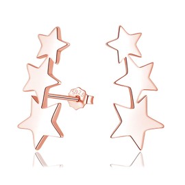 Cangall Silver Star Stud Earrings for Women, 925 Sterling Silver Triple Star Stud Earrings, Small Cartilage Starburst Climbers Earrings Flat Shooting Star Sleeper Earrings Rose Gold for Girls Teen