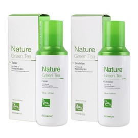 Foodaholic Nature Green Tea 2-piece set (toner + emulsion) / Soothing skin with green tea extract / 푸드어홀릭 네이처 그린티 2종 단품 세트(토너+에멀전) 녹차 추출물 함유 진정 스킨