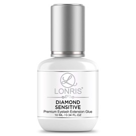 Low-Fume Eyelash Extensions Glue, No Irritation, LONRIS Diamond Sensitive, 10ml - Professional Lash Adhesive for Beginners & Experts, Long-Lasting Up to 4 Weeks Hold, 0.34 Fl Oz, Black Color