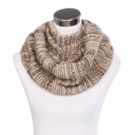 Bohemian Style Three Tone Winter Knit Warm Infinity Circle Scarf, Beige