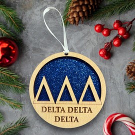 Laser Engraved Wood Sorority Christmas Ornaments – Greek Letter Holiday Decor – Unique Sorority Gifts for Sisters, Alumni, & Chapter Members (Delta Delta Delta)