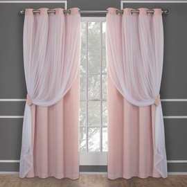 Exclusive Home Curtains - EH8258-05 2-108G Catarina Layered Solid Blackout and Sheer Window Curtain Panel Pair with Grommet Top, 52x108, Rose Blush, 2 Piece