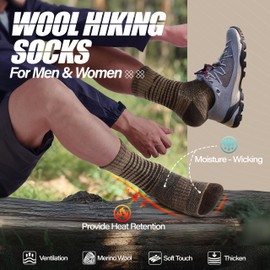 ANTSANG Merino Wool Hiking Socks for Men & Women Thermal Warm Winter Thick Cozy Athletic Crew Work Boot Gift Socks Stocking Stuffers 5 Pairs(Yellow Series,L)