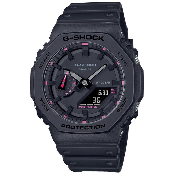 Casio GA-2100 Series Men's Carbon Core Guard Digital Analog Combination Model Wristwatch, Limited Model: Black/Pink