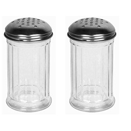 Great Credentials© Set of 2 Multi-Purpose Spice Seasoning Grated Cheese Shaker Retro Dispenser, Glass Jar, Perforated Stainless Steel Lid 12 OZ Each (Perforated Lid)