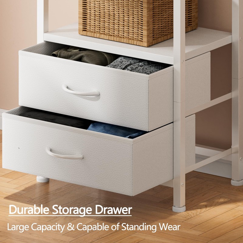 Furnulem 5-Tier Corner Shelf, Narrow Bookshelf with 2 Storage Drawers,