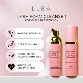 LLBA- Limpiador de extensiones de pestañas de 60 ml: champú para extensiones de pestañas, baño de pestañas para pieles secas y sensibles