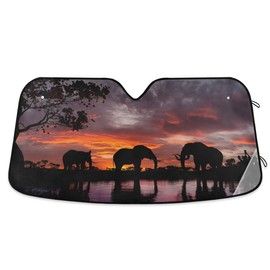 KEEPREAL Car Windshield Sunshade Elephants At Sunset Front Auto Sun Shield Shade Visor Vehicle Accessories, 55" × 27.6"