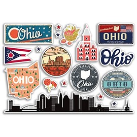 A5 Sticker Sheet Ohio Landmarks Vinyl Stickers - America States USA American Airport Stamps Skyline Flag Map Travel Holiday Scrapbooking City Luggage #79173