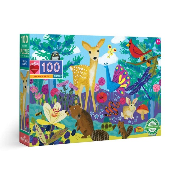 eeBoo: Life on Earth 100 Piece Puzzle, Encourages, Imagination, Creativity, and Solving Skills, For Ages 5 and up, Includes Pieces that Fit and Snap Together with Ease