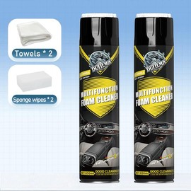 Magic Multi-Purpose Car Foam Cleaner 650ml-strong stain remover-comes with a sponge and a rag-perfect for cleaning inside and outside the car-suitable for cleaning a variety of surfaces - Color: 2 Bottle