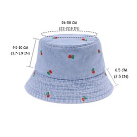 JJDreams Reversible Fishing Hat Women's Cotton Fashion Fishing Hat Sun Hat Women's Foldable UV Protection Summer Bucket Hat, A2 Small Cherries