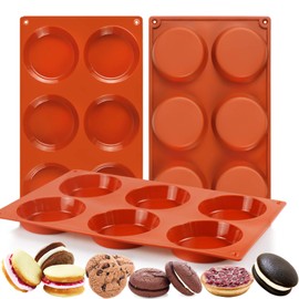 3 Pcs Silicone Muffin Top Pans for Baking, 6-Cavity Non-Stick 3" Round Whoopie Pie Pan/ Mini Tart Pan for Egg Cloud Bread Bun English Muffins Sandwiches Bakeware Mold