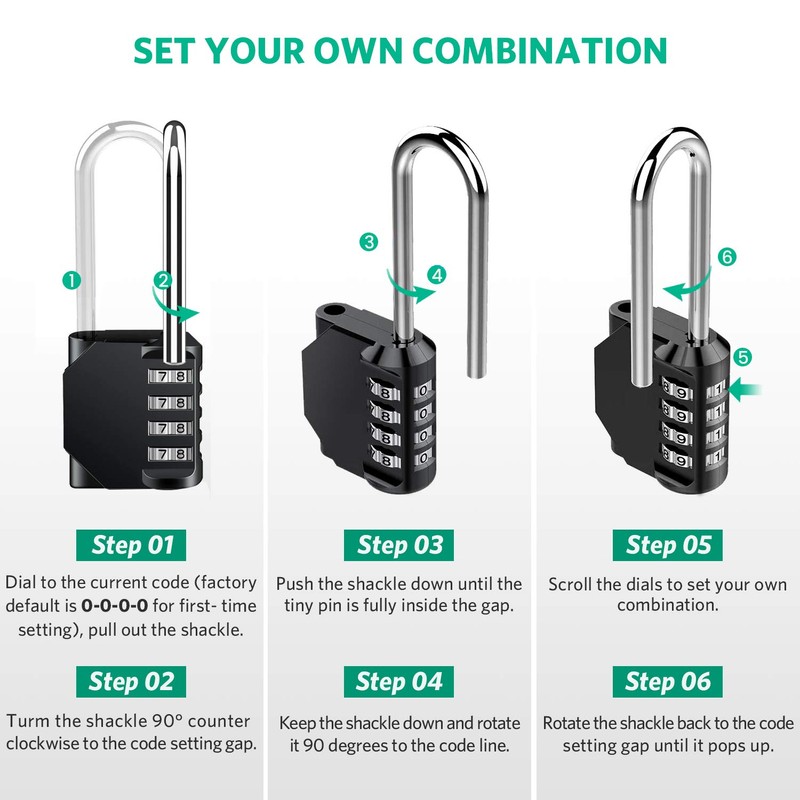 Combination Padlock Heavy Duty Lock - BeskooHome[2Pack] 2.5inch Long Shackle