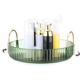 uxcell Rotating Makeup Organizer, Round Rotating Skincare Organizer Countertop Perfume Organizers Cosmetic Dresser Organizer Countertop 360 Rotating (1-Tier, Green)