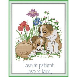 Happy Forever Cross Stitch Kits 11CT Stamped Patterns for Kids and Adults, DIY Preprinted Embroidery Kit for Beginner, Animals (D236 Dog Eternal Love, Size 11''x13'')