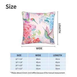 Jbofyee - Juego de 2 fundas de almohada decorativas de flores tropicales y colibríes de 16 x 16 pulgadas, para sala de estar, recámara, sofá, sofá