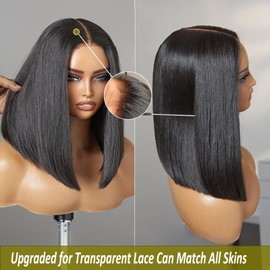 10 Inch Straight Bob Wig Human Hair 13x4 HD Lace Front Pre Plucked 180% Density Glueless HD Transparent Lace Wig for Black Women Natural Black Short Bob Wigs with Baby Hair
