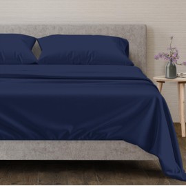 Mayfair Linen 100% Egyptian Cotton Queen Size Sheet Set - 4 PC 600 Thread Count Egyptian Cotton Sheets Set for Queen Size Bed (Navy Blue), Soft, Cooling, Luxury Hotel 16" Deep Pocket Sateen Bedsheet