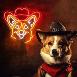 ZLOOREE Corgi Neon Signs for Wall Decor, Cute Dog Neon Sign Dimmable Cowboy Hat Neon Light Sign for Pet Shop Bedroom Party Decor, Animal LED Light Up Sign for Birthday Christmas Gifts Boys Girls