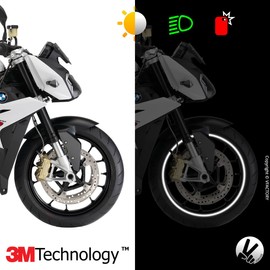 VFLUO - Reflective Motorcycle Wheel Rim Sticker Kit for 1 Wheel 3M™ Technology™ 360° Circle - High Visibility from Side - Discreet and Design - Easy Installation