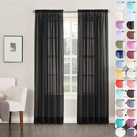Megachest a pair of slot top voile curtains (Black, 56" wideX63 drop 2 Panels)