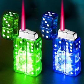 AFYTX 2 PACK Blue Green Cool Butane Torch Lighters,Refillable Adjustable Jet Flame Lighter,Windproof,Gift for Men Candles Camping BBQ (No Butane Fuel)