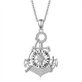 FLYOW Anchor Necklace 925 Sterling Silver Anchor Pendant Sailor Necklace with CZ Nautical Jewelry for Women Men Friends Graduates Travelers Sailors, Medium, Sterling Silver, Cubic Zirconia