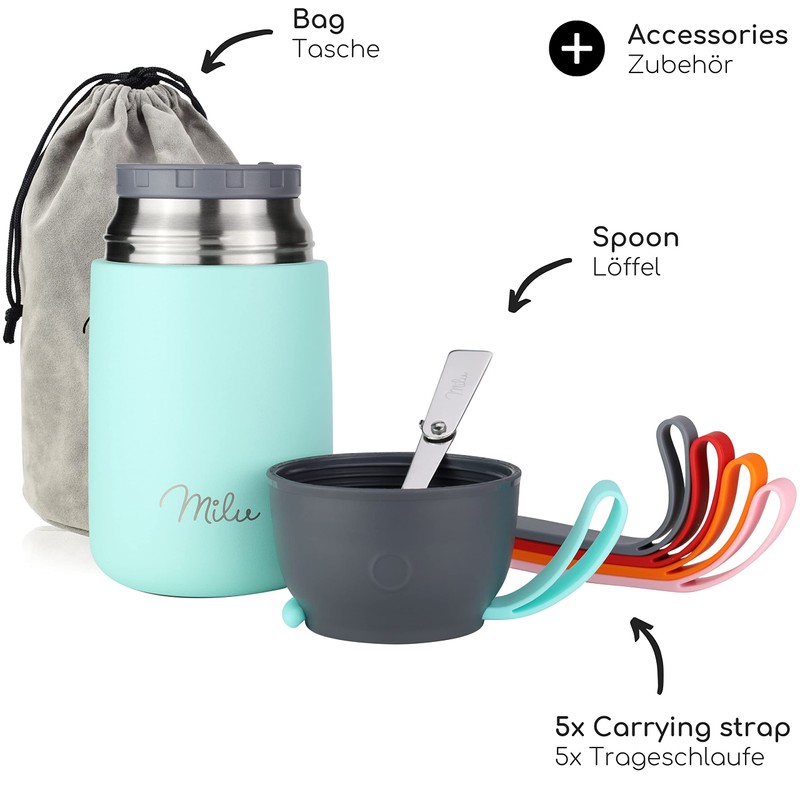 Milu® Thermal Food Container, 450/650/800 ml, Stainless Steel, Warmth Preservation,
