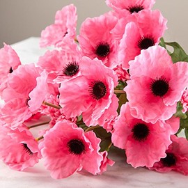 Factory Direct Craft Poly Silk Imperial Pink Poppy Floral Bush - Instant Flower Arrangement for Floral Decor Remembrance and Tranquility (Size: 22" H)