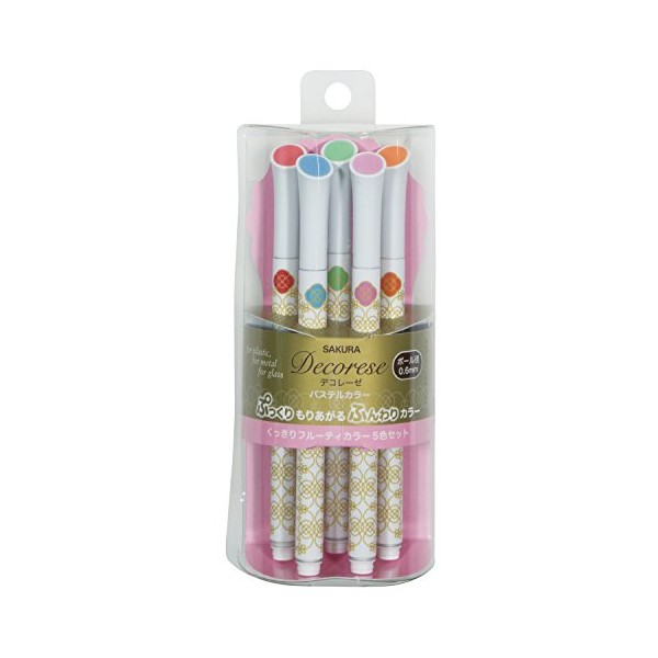 Sakura Fun Writing Gel Ink Roller Ballpoint Pen for Decoration, Decorese Pastel 5 Color Set A, Fruity Color (DB206P5A)